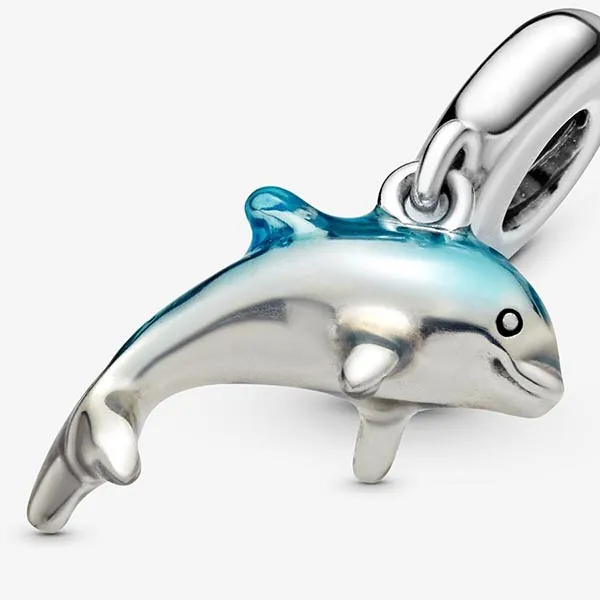 Hạt Vòng Charm Pandora Charm Pendant Dauphin Chatoyant 798947C01 Màu Xanh Bạc