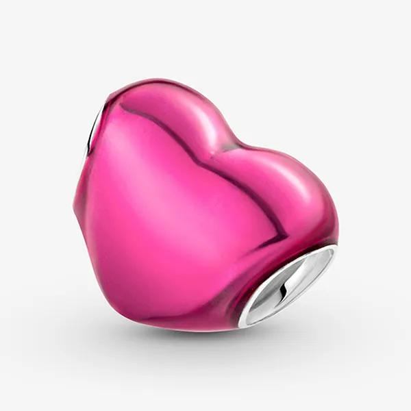Hạt Vòng Charm Pandora Metallic Pink Heart 799291C03 Màu Hồng Bạc