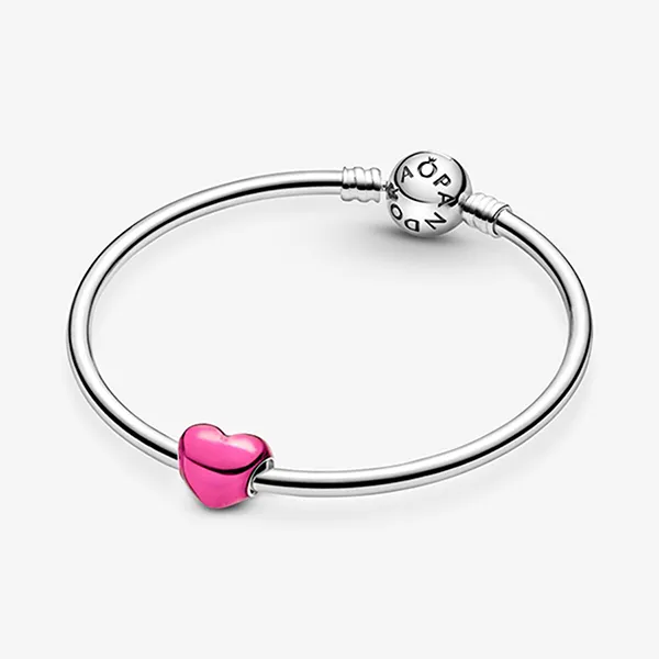 Hạt Vòng Charm Pandora Metallic Pink Heart 799291C03 Màu Hồng Bạc