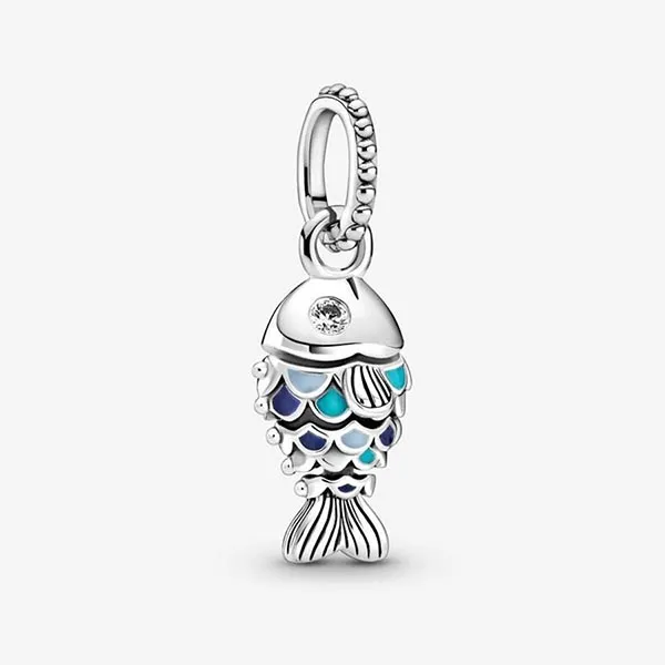 Hạt Vòng Charm Pandora Pendant Poisson À Écailles Bleues 799428C01 Màu Xanh Bạc
