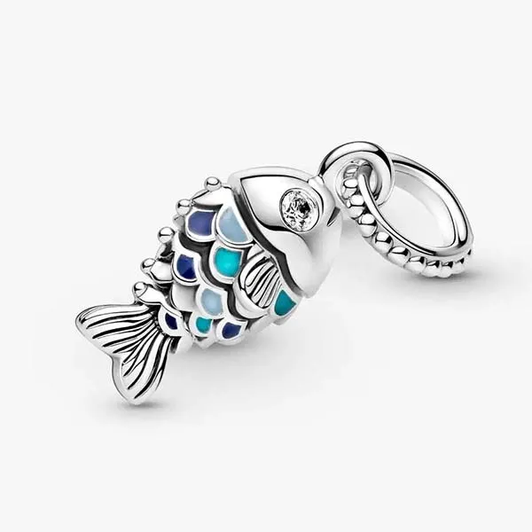 Hạt Vòng Charm Pandora Pendant Poisson À Écailles Bleues 799428C01 Màu Xanh Bạc