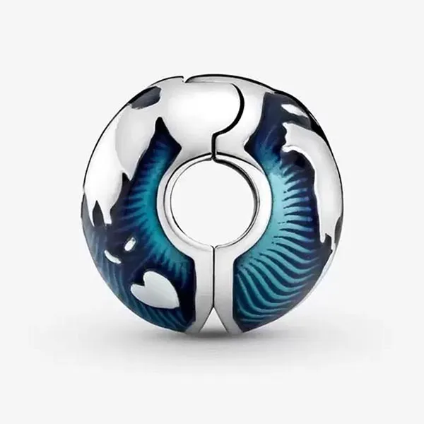 Hạt Vòng Charm Pandora Blue Globe Clip Charm 799429C01 Màu Xanh Lam