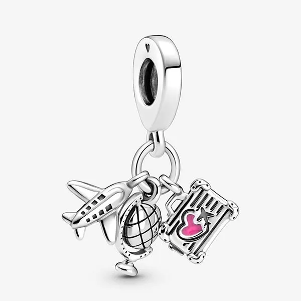 Hạt Vòng Charm Pandora Airplane, Globe & Suitcase Dangle Charm 799435C01 Màu Bạc - Trang sức - Vua Hàng Hiệu