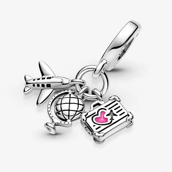 Hạt Vòng Charm Pandora Airplane, Globe & Suitcase Dangle Charm 799435C01 Màu Bạc - Trang sức - Vua Hàng Hiệu