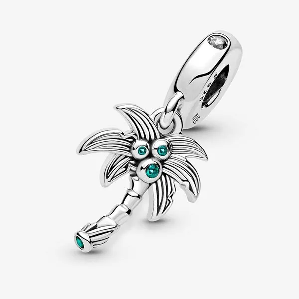 Hạt Vòng Charm Pandora Pendant Palmier & Noix De Coco 799438C01 Màu Xanh Bạc