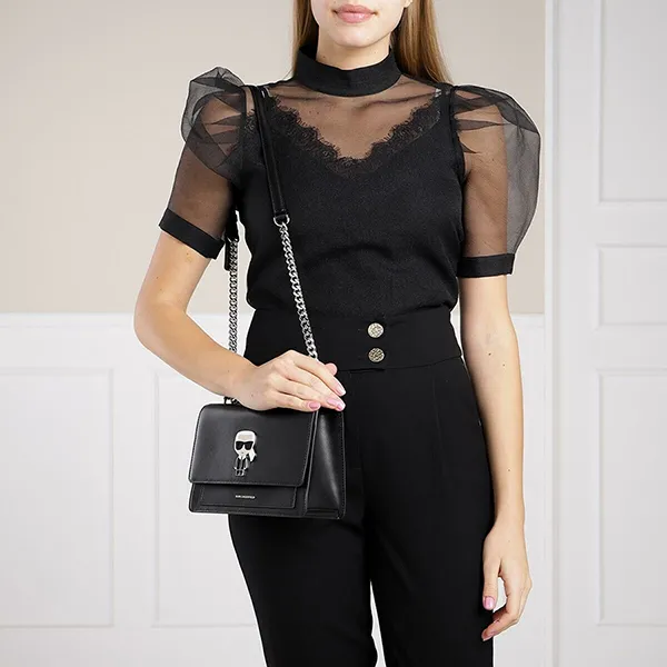 Túi Đeo Vai Karl Lagerfeld Ikonik Metal Lock Shlderbag A999 Màu Đen - Túi xách - Vua Hàng Hiệu