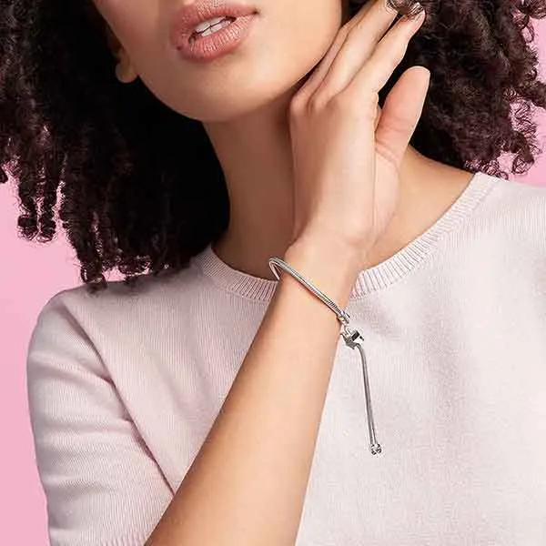 Vòng Đeo Tay Pandora Moments Pavé Star And Snake Chain Sliding Bracelet 598528C01-2 Màu Bạc