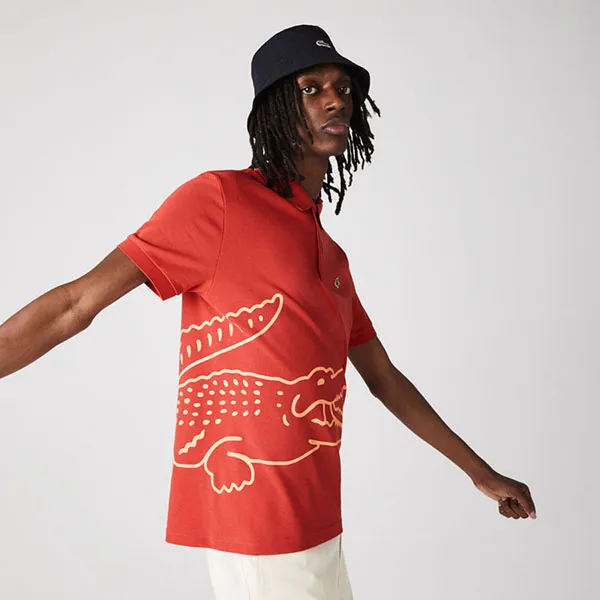 Áo Polo Lacoste Regular Fit Crocodile Print Polo Shirt PH9739-67G Màu Đỏ Cam Size XS
