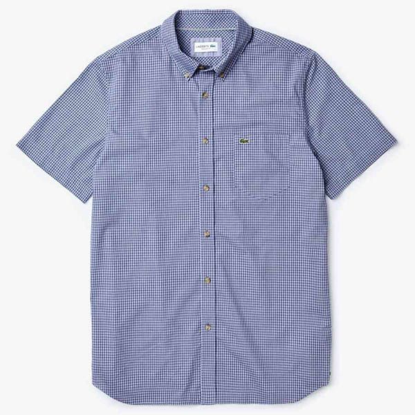 Áo Sơ Mi Lacoste Men's Regular Fit Gingham Cotton Shirt CH0004 00 P77 Màu Xanh Kẻ Size 39 - 1