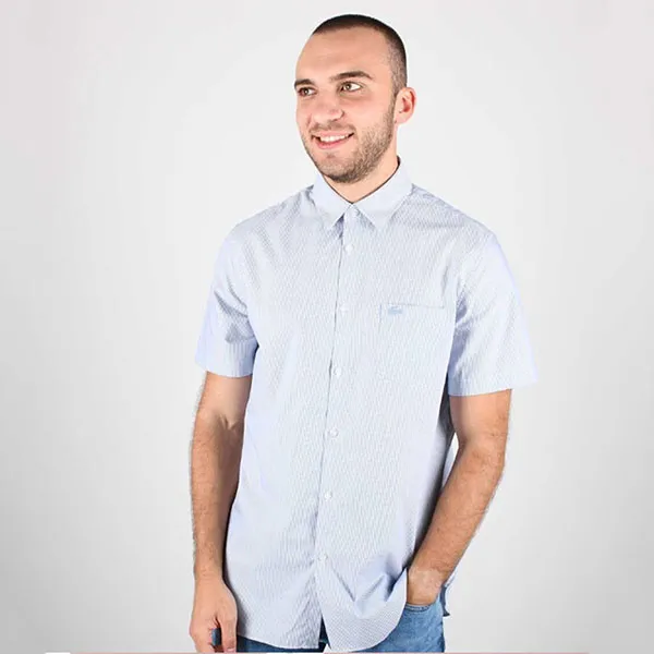 Áo Sơ Mi Lacoste Men's Striped Shirt Regular Fit Xanh Kẻ Size 38
