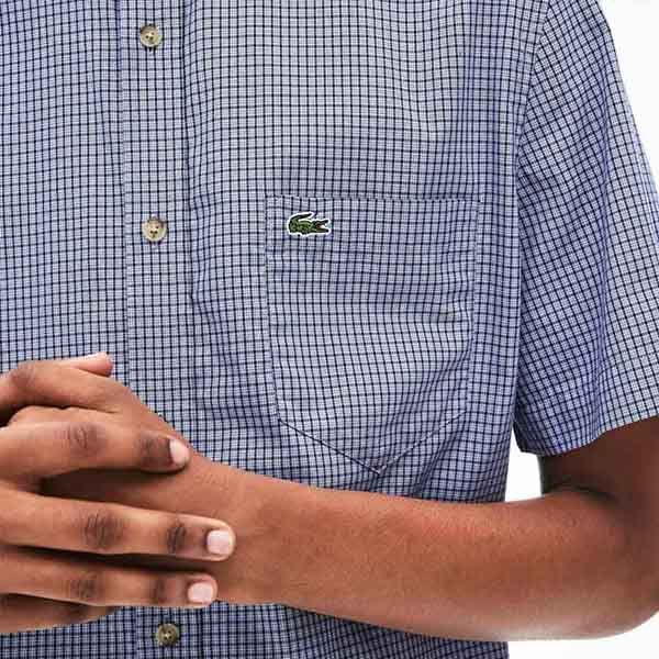 Áo Sơ Mi Lacoste Men's Regular Fit Gingham Cotton Shirt CH0004 00 P77 Màu Xanh Kẻ Size 39 - 4