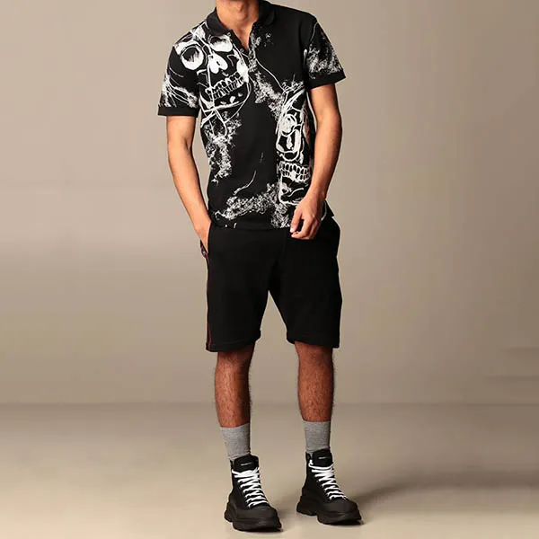 Áo Plo Alexander Mcqueen Skull Printed Polo Shirt Màu Đen Trắng