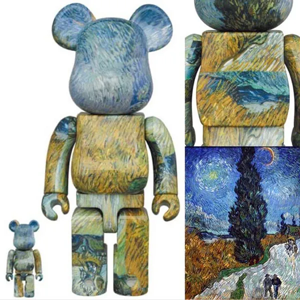 Đồ Chơi Mô Hình Bearbrick Van Gogh (Country Road In Provence By Night) Màu Vàng Xanh Size 100% + 400%