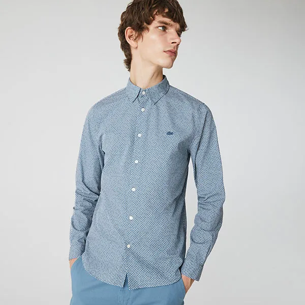Áo Sơ Mi Lacoste Men's Slim Fit Tennis Ball Pattern Cotton Poplin Shirt CH2903 51 8KW Màu Xanh Blue Size S - Thời trang - Vua Hàng Hiệu