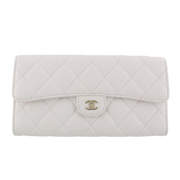 Ví Chanel Dáng Dài Classic Long Flap Wallet White AP0241 Caviar Leather Màu Trắng - 1