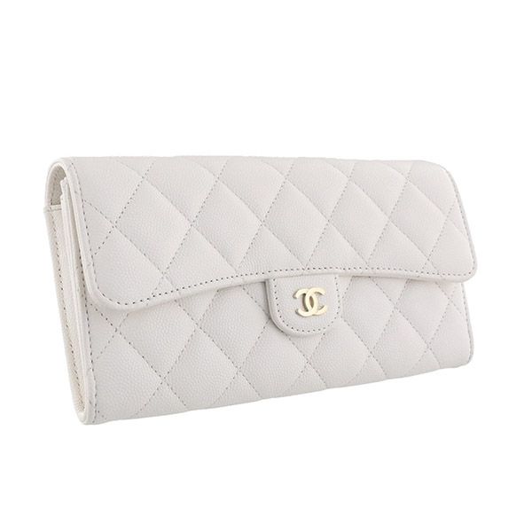 Ví Chanel Dáng Dài Classic Long Flap Wallet White AP0241 Caviar Leather Màu Trắng - 3
