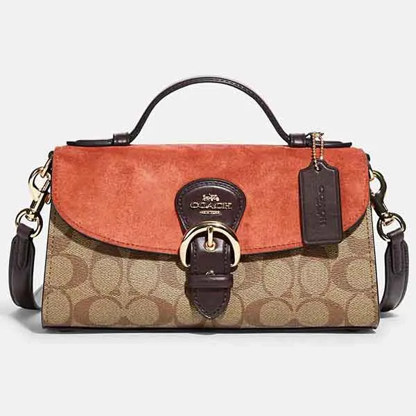 Túi Xách Coach Kleo Top Handle In Signature Canvas Màu Cam - Nâu