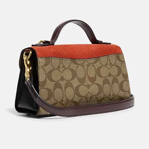 Túi Xách Coach Kleo Top Handle In Signature Canvas Màu Cam - Nâu