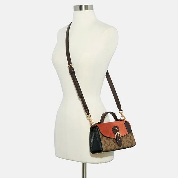 Túi Xách Coach Kleo Top Handle In Signature Canvas Màu Cam - Nâu