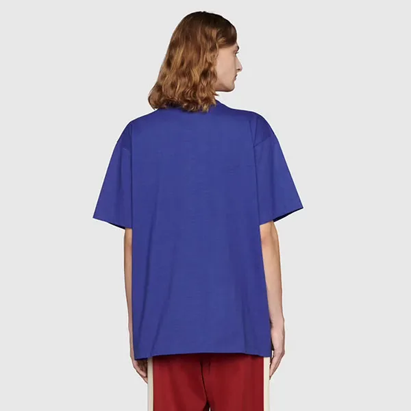 Áo Phông Gucci Cotton Jersey T-Shirt With Gucci Mirror Print Màu Xanh Dương