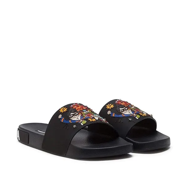 Dép Quai Ngang Dolce & Gabbana D&G Stylist Patches Rubber Slides Màu Đen