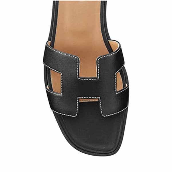 Dép Hermès Flat Oran Sandal Black Calfskin Màu Đen Nâu - 3