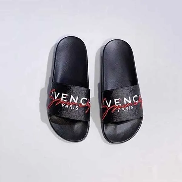 Dép Quai Ngang Givenchy Đen Chữ Đỏ Thêu Size 41
