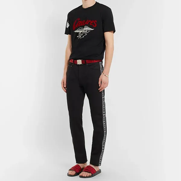 Dép Quai Ngang Givenchy Logo-Jacquard Webbing, Leather and Rubber Slides Màu Đỏ Size 39