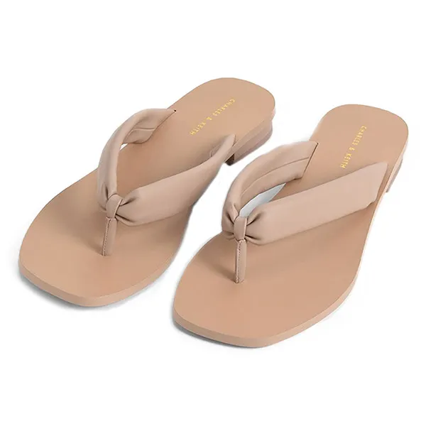 Dép Xỏ Ngón Nữ Charles & Keith CNK Puffy Strap CK1-70050137 Màu Nude