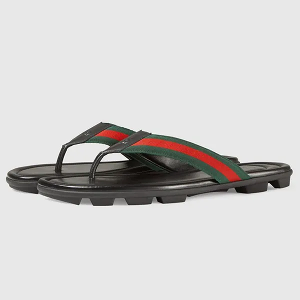 Dép Xỏ Ngón Gucci Web And Leather Thong Sandal Màu Đen Size 40
