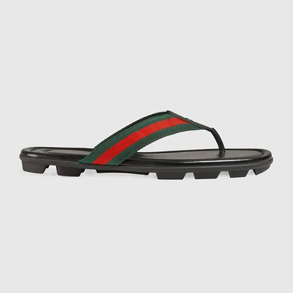 Dép Xỏ Ngón Gucci Web And Leather Thong Sandal Màu Đen Size 40