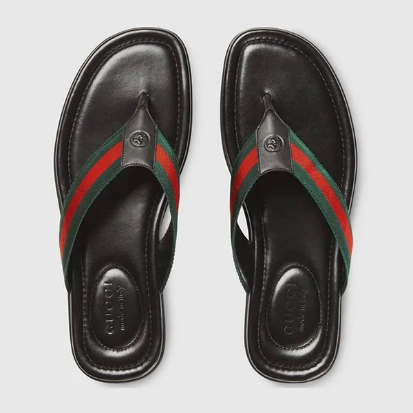 Dép Xỏ Ngón Gucci Web And Leather Thong Sandal Màu Đen Size 40