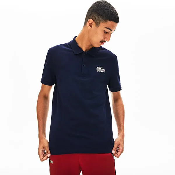 Áo Polo Lacoste Men's Regular Fit Checkered-Logo Piqué Polo Shirt PH8787-51 Màu Xanh Navy Size M