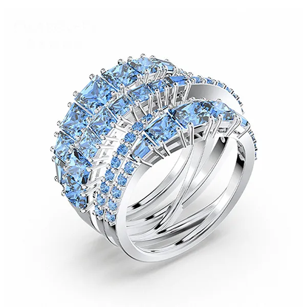 Nhẫn Swarovski Twist Wrap White Gold Curve Blue Ring Màu Xanh Trắng Size 55 - Trang sức - Vua Hàng Hiệu