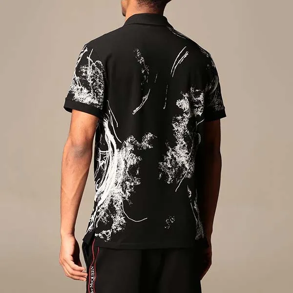 Áo Plo Alexander Mcqueen Skull Printed Polo Shirt Màu Đen Trắng