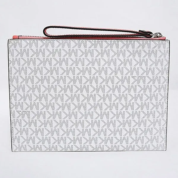 Túi Cầm Tay Michael Kors MK White Scratch Resistant PVC Leather Clutch Màu Trắng
