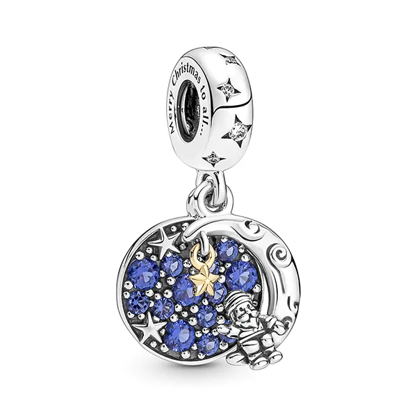Hạt Vòng Charm Pandora Santa Claus On The Moon Double Dangle 769648C01 Màu Bạc Xanh - Trang sức - Vua Hàng Hiệu