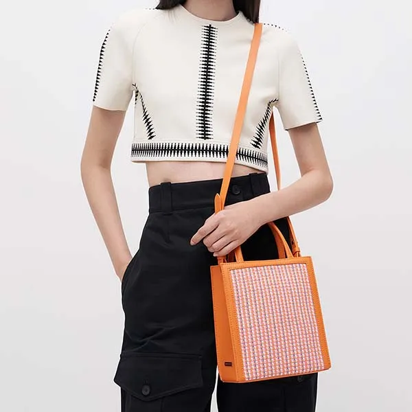 Túi Xách Nữ Charles & Keith CNK Tweed Double Handle Tote Bag - Orange 30781803-2 Màu Cam