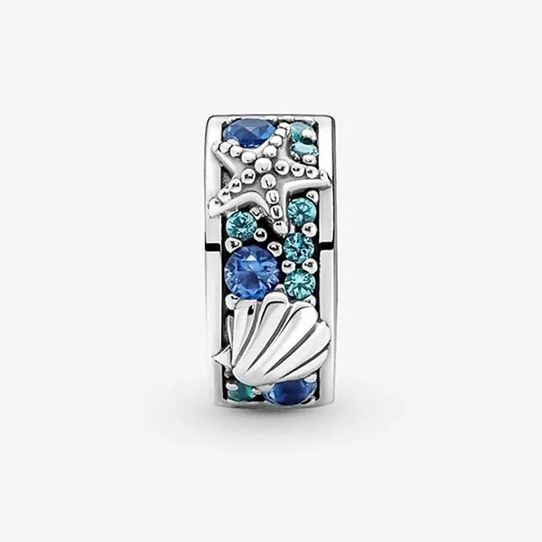 Hạt Vòng Charm Pandora Tropical Starfish & Shell Clip 791678C01 Màu Xanh