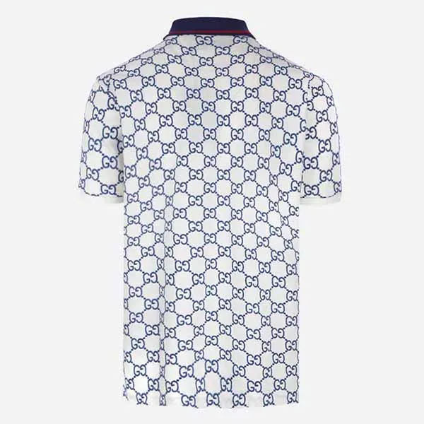Áo Polo Gucci GG Stretch Cotton Polo Màu Trắng Viền Xanh Size M