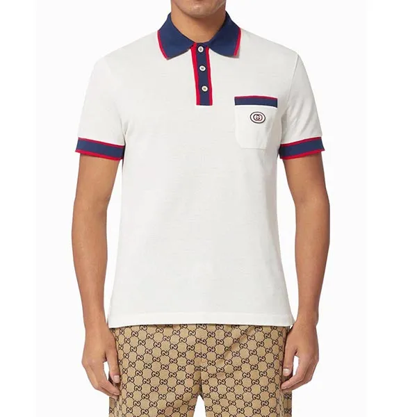 Áo Polo Gucci GG Interlocking Màu Trắng - Xanh Size M - Thời trang - Vua Hàng Hiệu