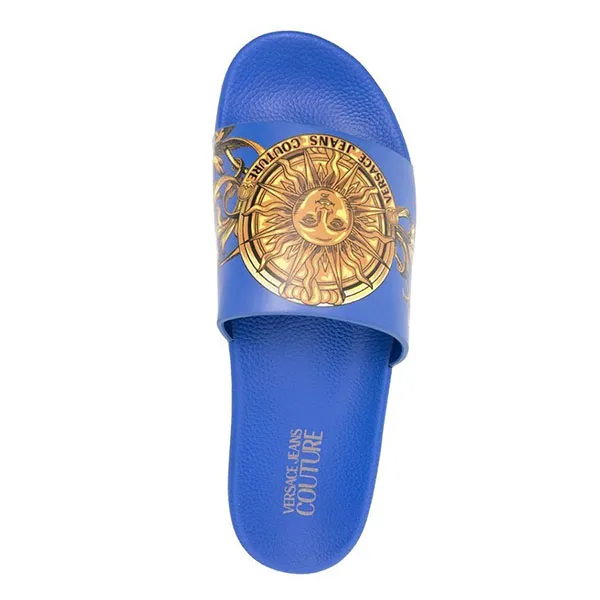 Dép Versace Jeans Couture Baroque Pattern-Print Open-Toe Slides Màu Xanh Dương Size 42