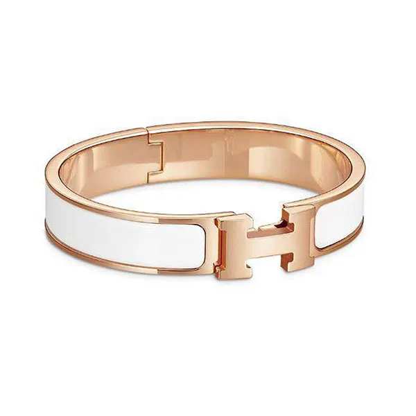 Vòng Đeo Tay Hermes Clic H Bracelet Bangle White Rose Gold Màu Trắng - Vàng Hồng N-QL