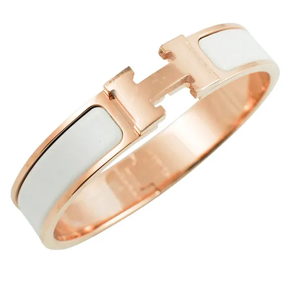 Vòng Đeo Tay Hermes Clic H Bracelet Bangle White Rose Gold Màu Trắng - Vàng Hồng N-QL