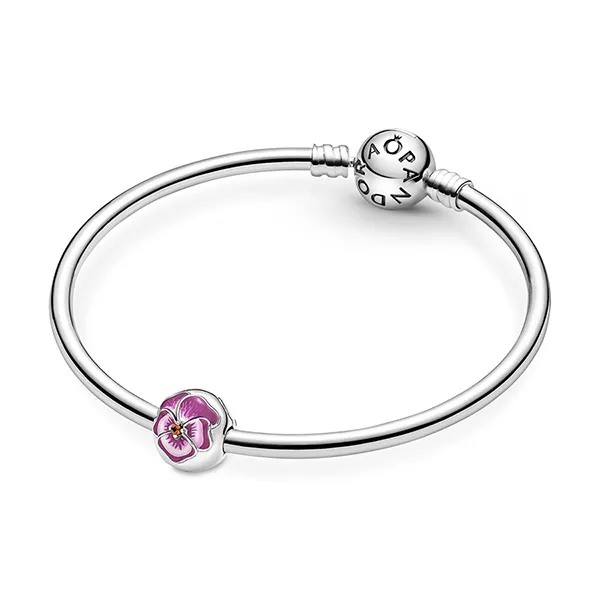 Hạt Vòng Charm Pandora Pink Pansy Flower Clip 790772C01 Màu Hồng Bạc