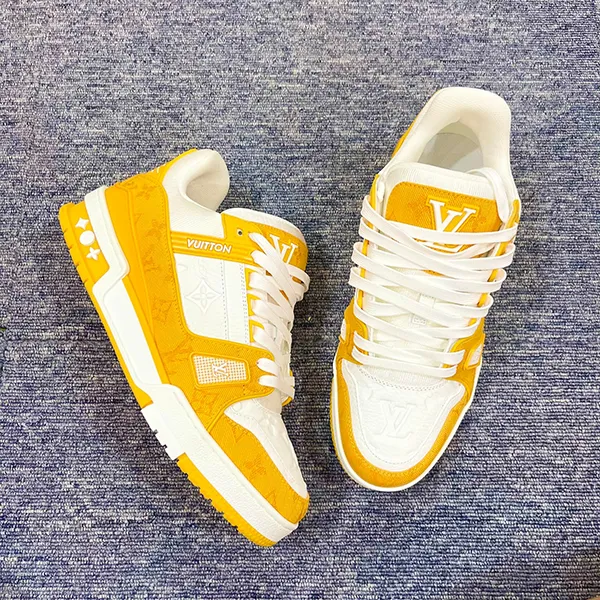 Giày Thể Thao Nam Louis Vuitton LV Trainer Sneaker 1A9JHD Màu Trắng Vàng Size 40.5