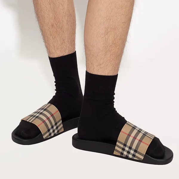 Dép Burberry Check Slides Màu Đen - Dép - Vua Hàng Hiệu