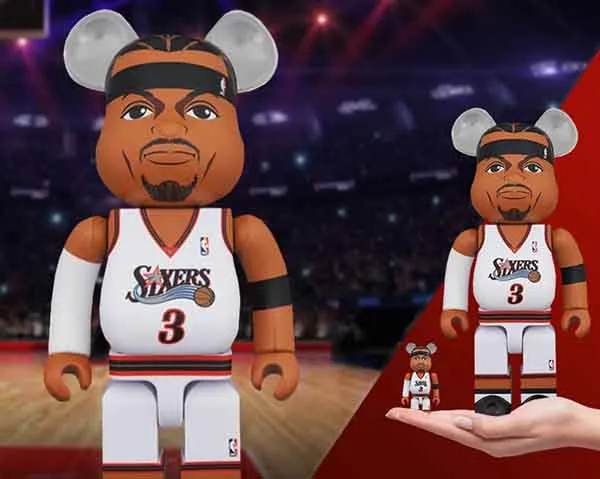 Đồ Chơi Mô Hình Bearbrick Allen Iverson (Philadelphia 76ERS) Màu Nâu Trắng Size 100% + 400%