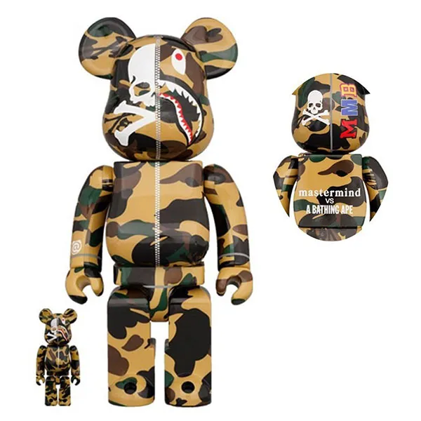 Đồ Chơi Mô Hình Bearbrick MMJ Mastermind Japan Vs Bape Yellow Màu Vàng Phối Họa Tiết Size 100% + 400% - Đồ chơi mô hình - Vua Hàng Hiệu