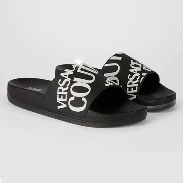 Dép Versace Logo Allover Print Slides Màu Đen Size 40